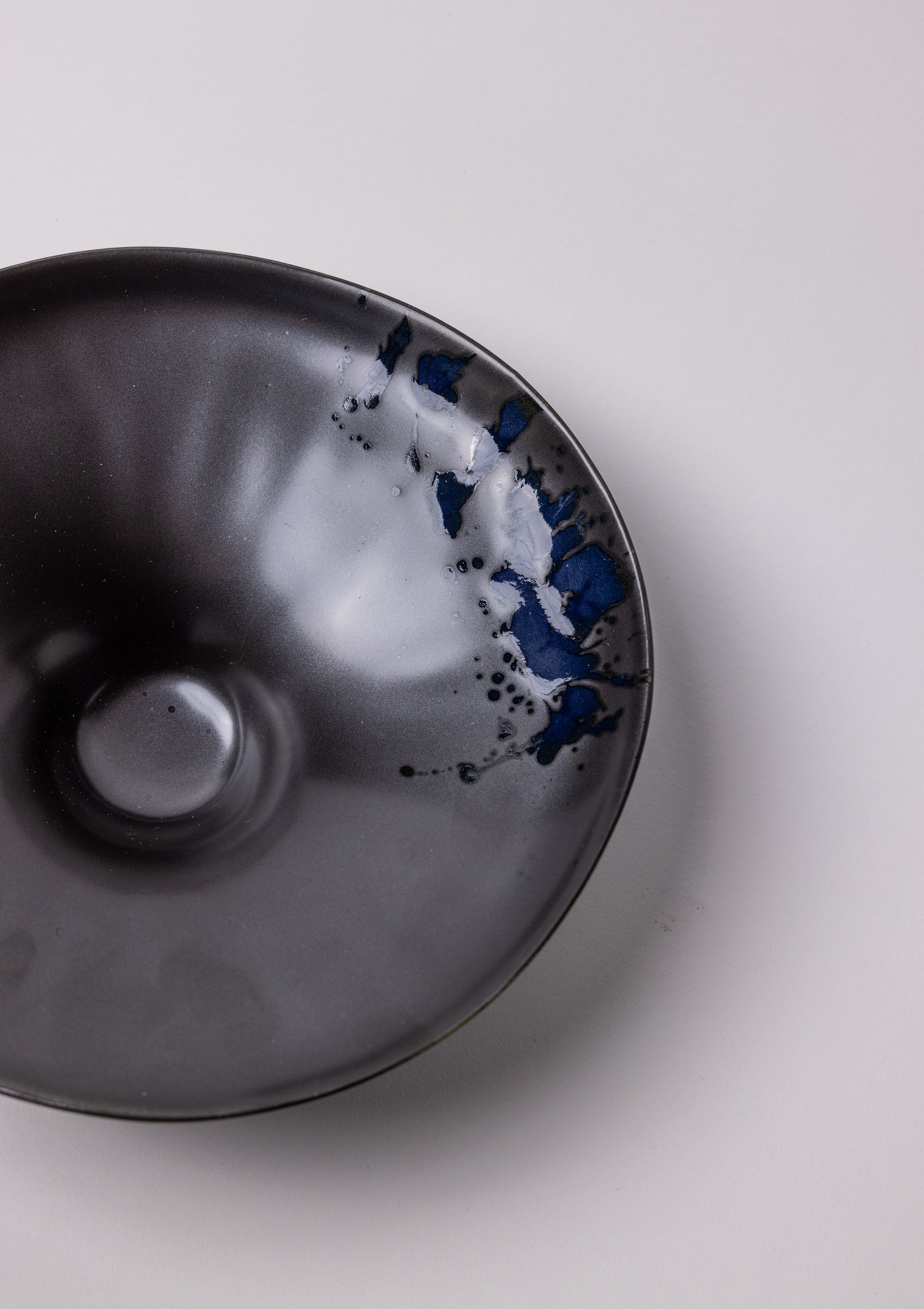 Plate - Black Ceramic with Indigo Pattern